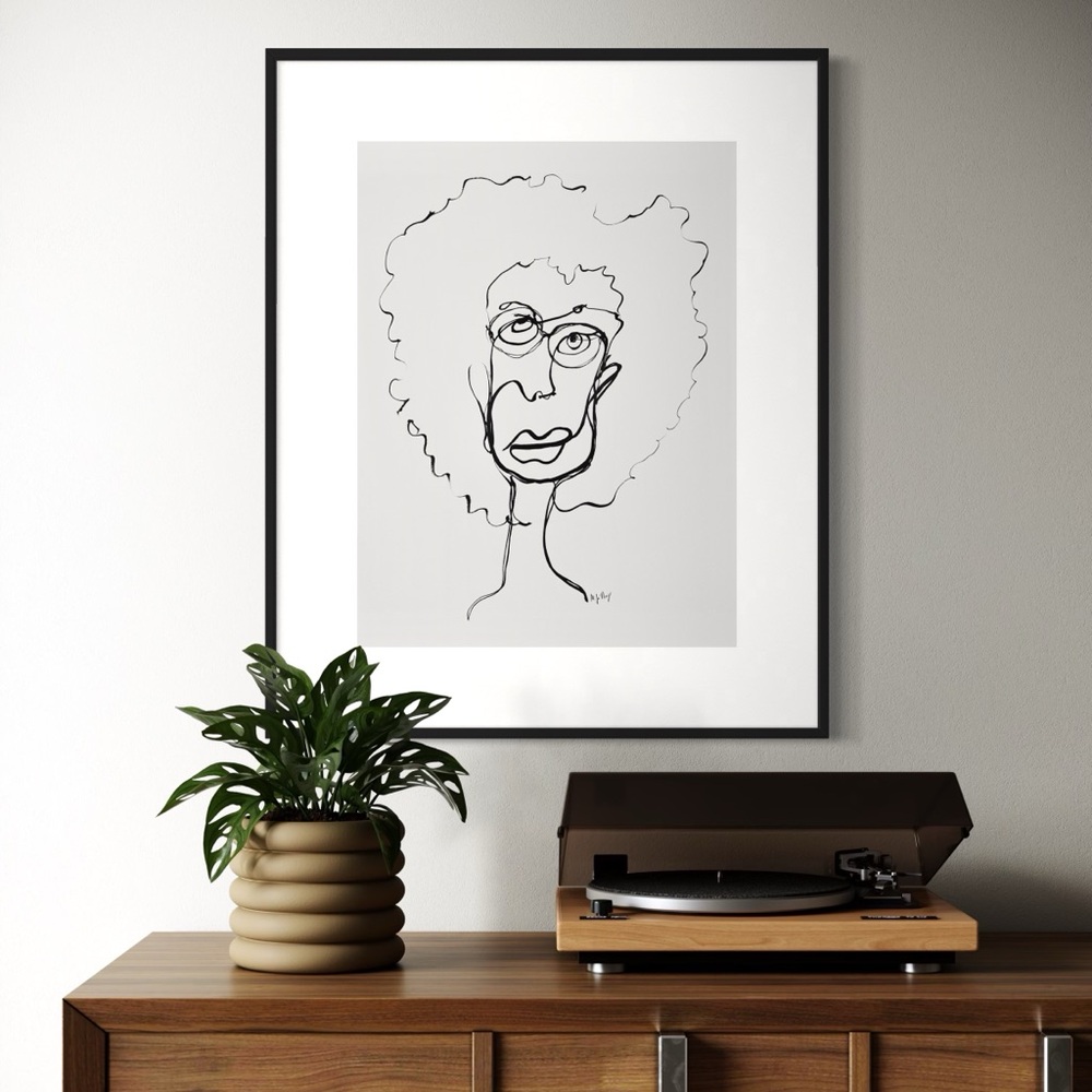 Expressive Black/White Line Portrait - Original Artwork